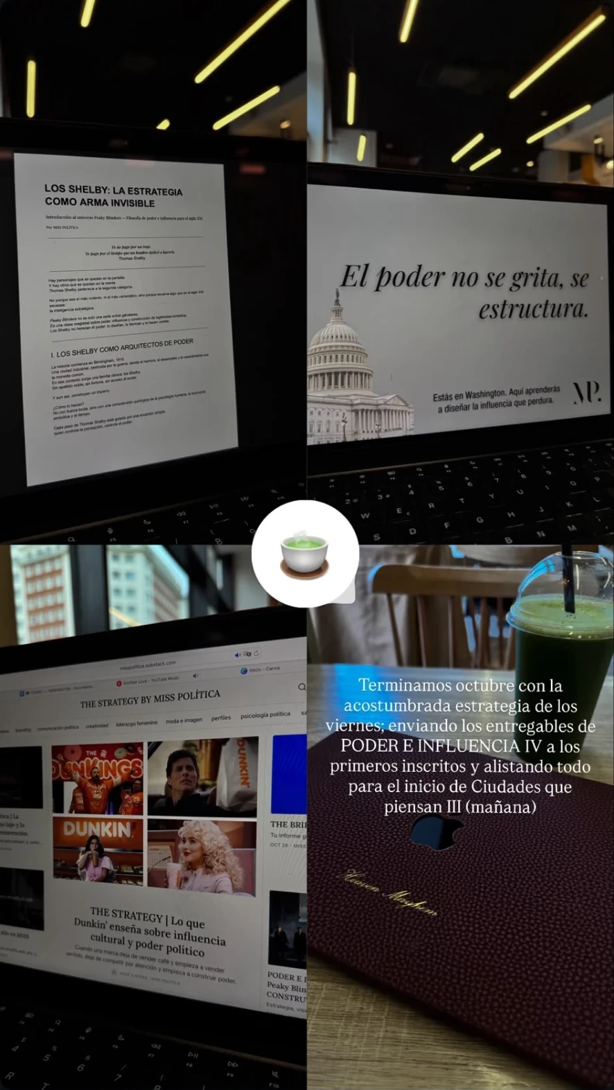 Collage de materiales de estrategia y poder de MISS POLÍTICA
