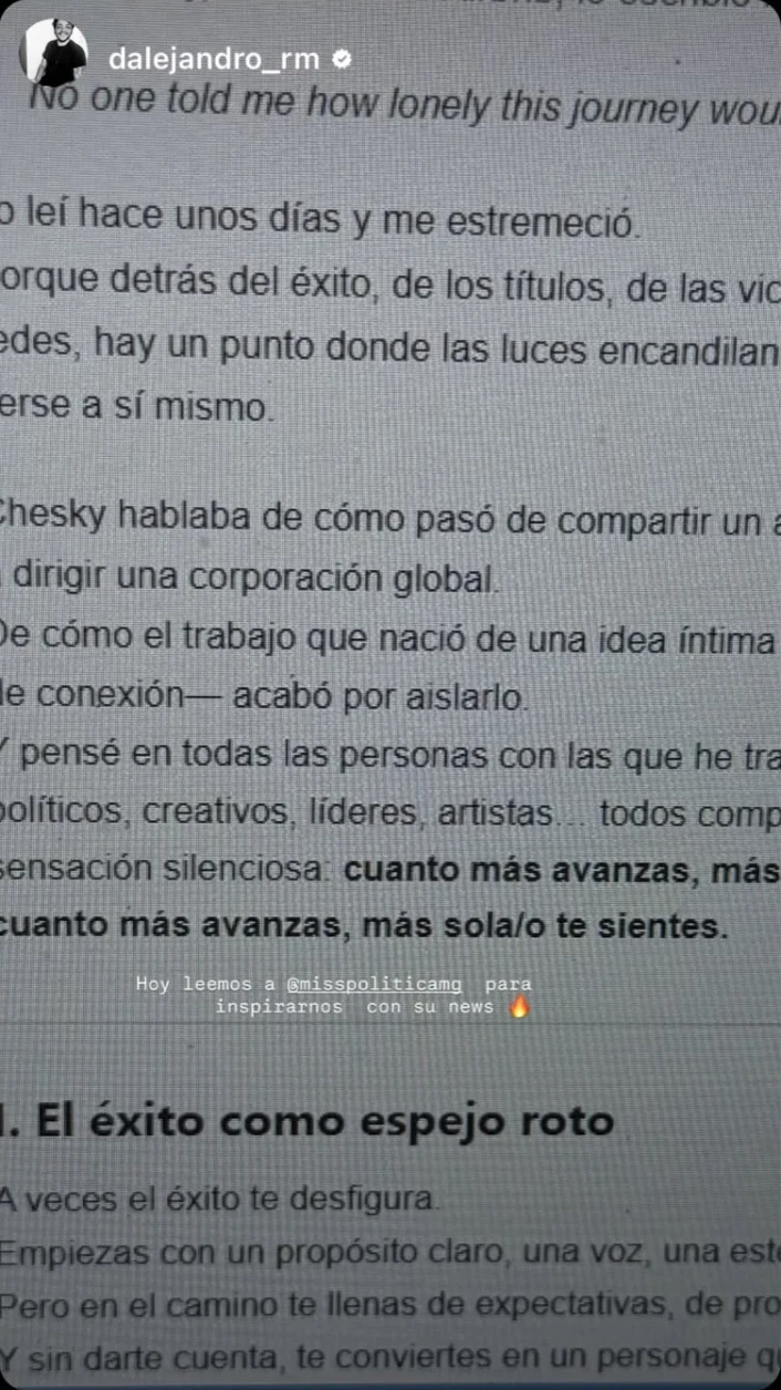 Un lector comparte una reflexión de la newsletter de MISS POLÍTICA