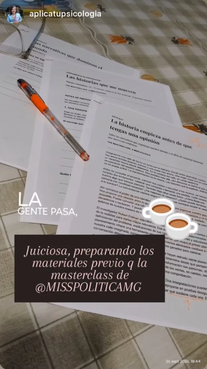 Materiales impresos para la masterclass de MISS POLÍTICA